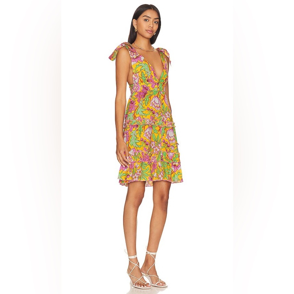 Floral Midi Dress in Pink and Yellow